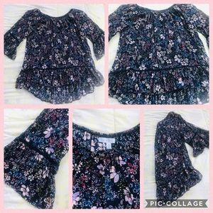 Long floral bell-sleeved blouse